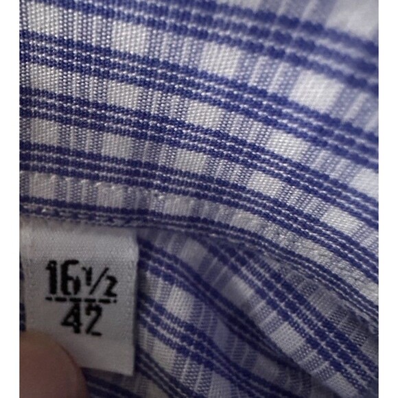 VTG Yves Saint Laurent Dress Shirt Mens 16.5 Blue White Plaid Gingham Button Up - Picture 4 of 15